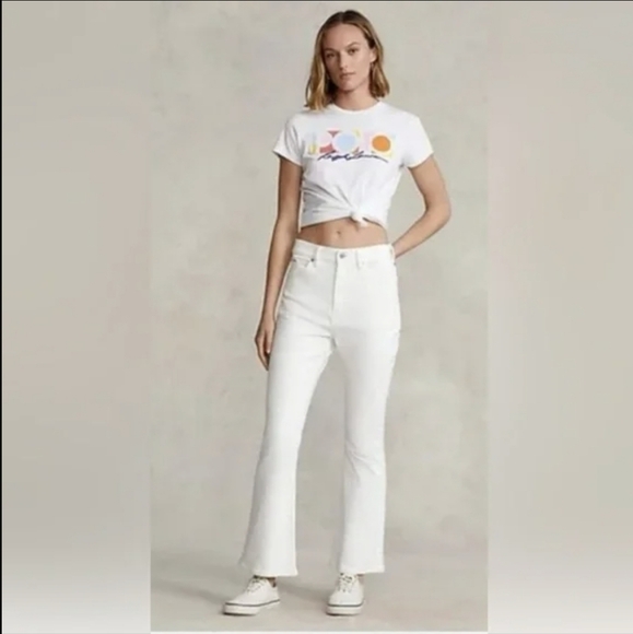NWT Polo Ralph Lauren 28 Old Money Boho Western Rodeo High Rise Crop Flare Jeans - Picture 1 of 15